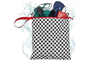 Bodysurf Waterproof Wet Bag for Swimsuit, Travel, Baby Essentials - Reusable Compact Organizer & Lightweight Storage for Dirty Laundry, Cloth Diapers, Gym, Yoga, Beach, Pool - Black, Checkered