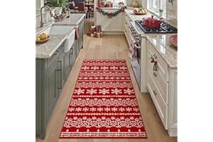 PureCozy Christmas Runner Rug 2x5 Red Washable Carpet Xmas Snowflake Holiday Decor Kitchen Non Slip Soft Low Pile Long Carpet Indoor Throw Rug Laundry Room Living Room Bedroom Dining Room