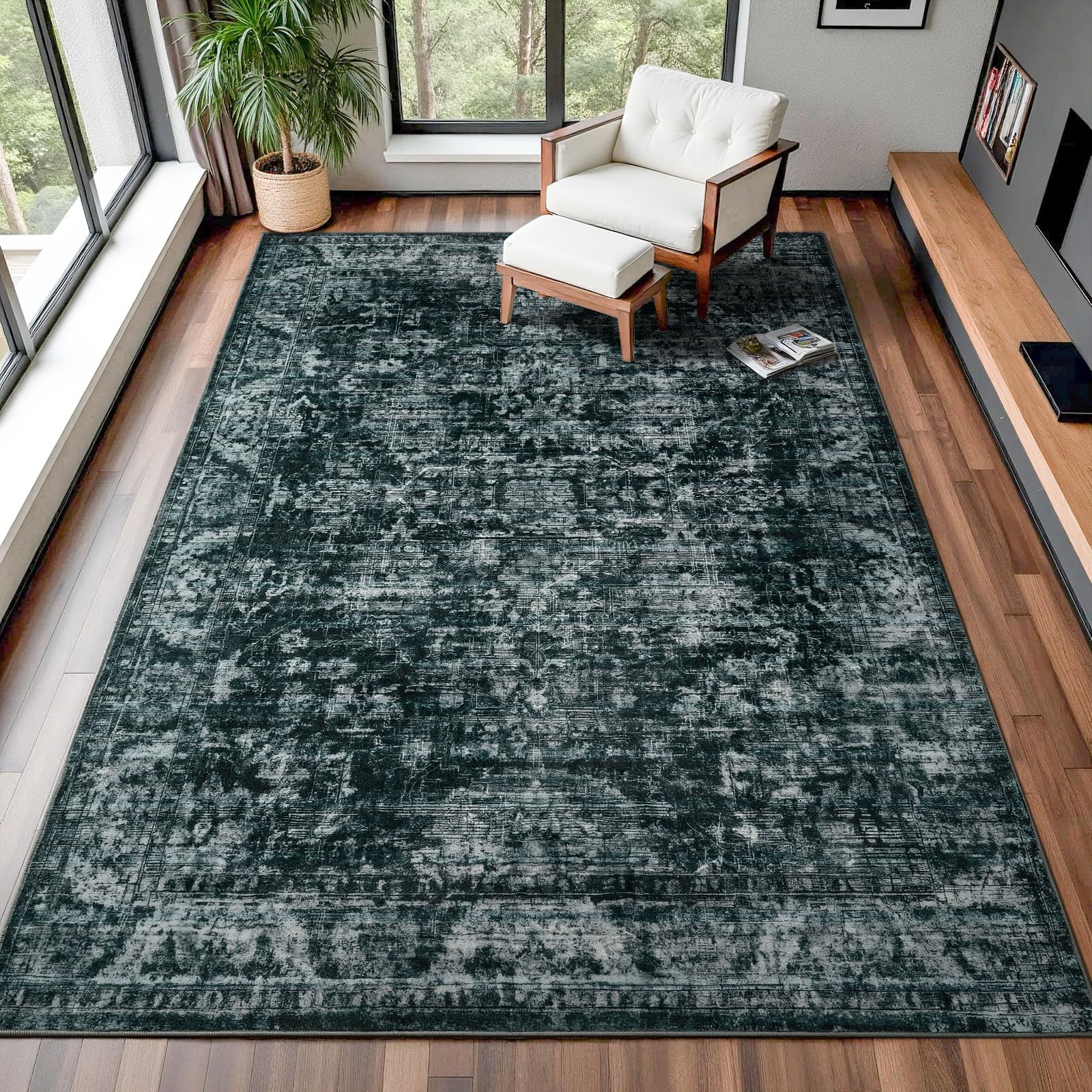 Photo 1 of QXKAKA 5x8 Non Slip Area Rug, Modern Soft Rugs for Living Room Machine Washable Easy Clean, Kids Pet Friendly Non Shedding, Comfortable for Bedroom Dining Room Kitchen Home Office Floor - Gray