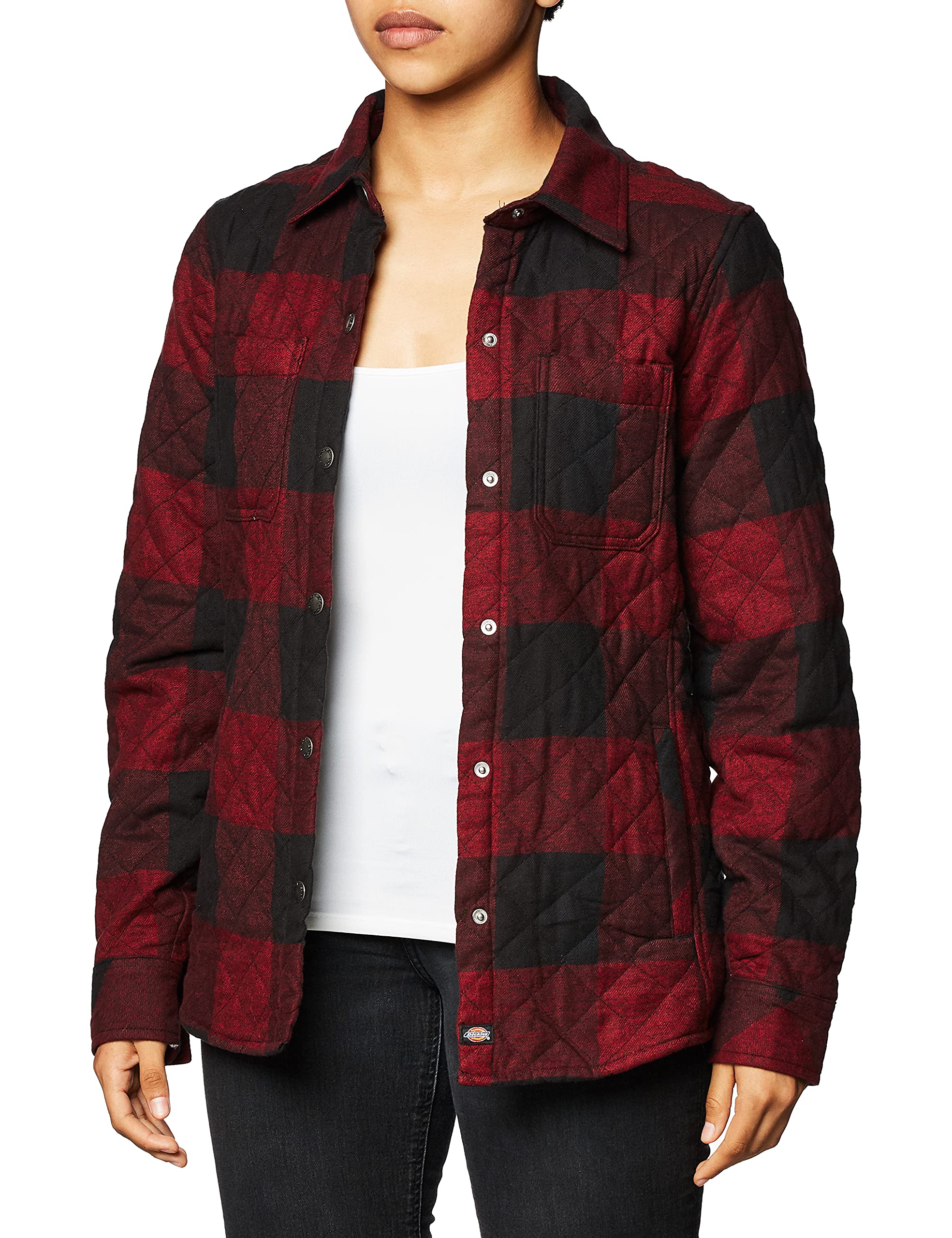 Dickies Women's Quilted Flannel Shirt Jacket Outerwear, -black/Red Heather Buffalo, 2X-Large Image