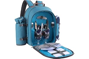 Apollo Walker Picnic Backpack Set for 2 Person with Cooler Compartment, Detachable Bottle/Wine Holder, Fleece Blanket, Plates and Cutlery Set (Teal)