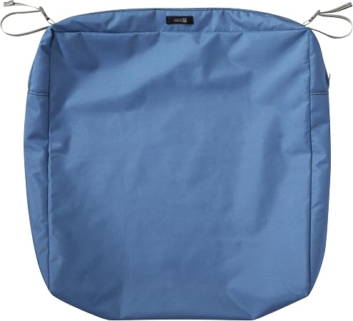 Amazon Com Classic Accessories Ravenna Water Resistant 25 X 25 X 5 Inch Patio Seat Cushion Slip Cover Empire Blue Garden Outdoor