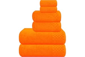 MyOwn Premium Cotton 6 Pack Towel Set for Bathroom, Contains 2 Bath Towels 28x55 inch, 2 Hand Towels 16x24 inch & 2 Wash Coths 12x12 inch, Ideal Everyday use, Compact & Lightweight - Orange