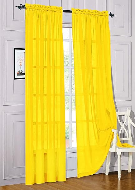 Amazon Com Gorgeous Home 2pc Bright Yellow Solid Soft Voile Sheer