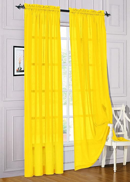 Amazon Com Gorgeous Home 2pc Bright Yellow Solid Soft Voile Sheer