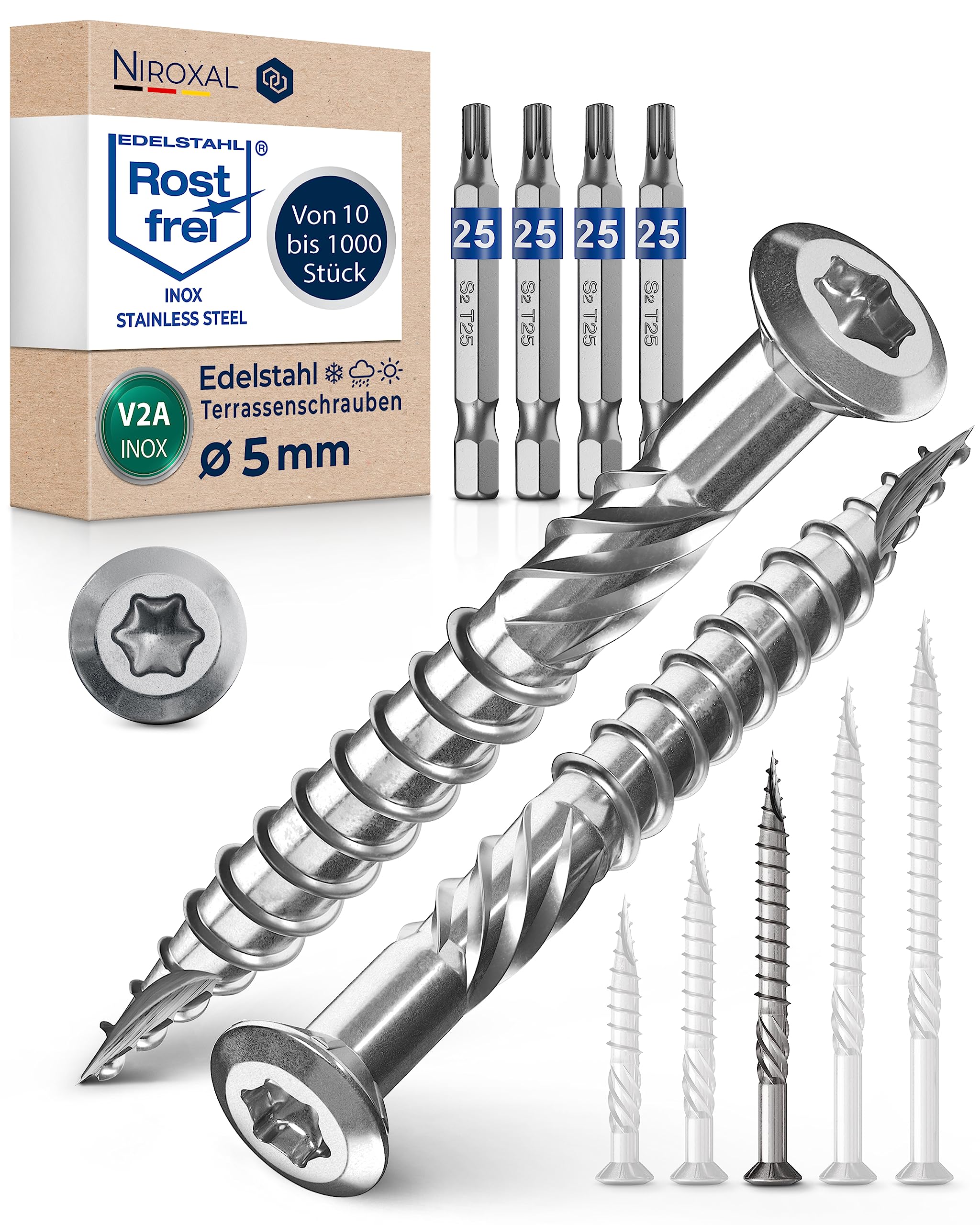 NietFullThings Decking Screws Stainless Steel A2 (304) Torx Wood Screws 5x60 mm Deck Screws for Wood Outdoor Pack of 1000