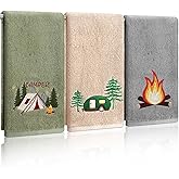 SmoothNovelty 3 Pcs Camping Hand Towels for Bathroom 100% Cotton Decorative Embroidered RV Hand Towels Farmhouse Campers Bathroom Decor 14 x 29 Inch Rustic Vintage Gifts for Camping RV Kitchen