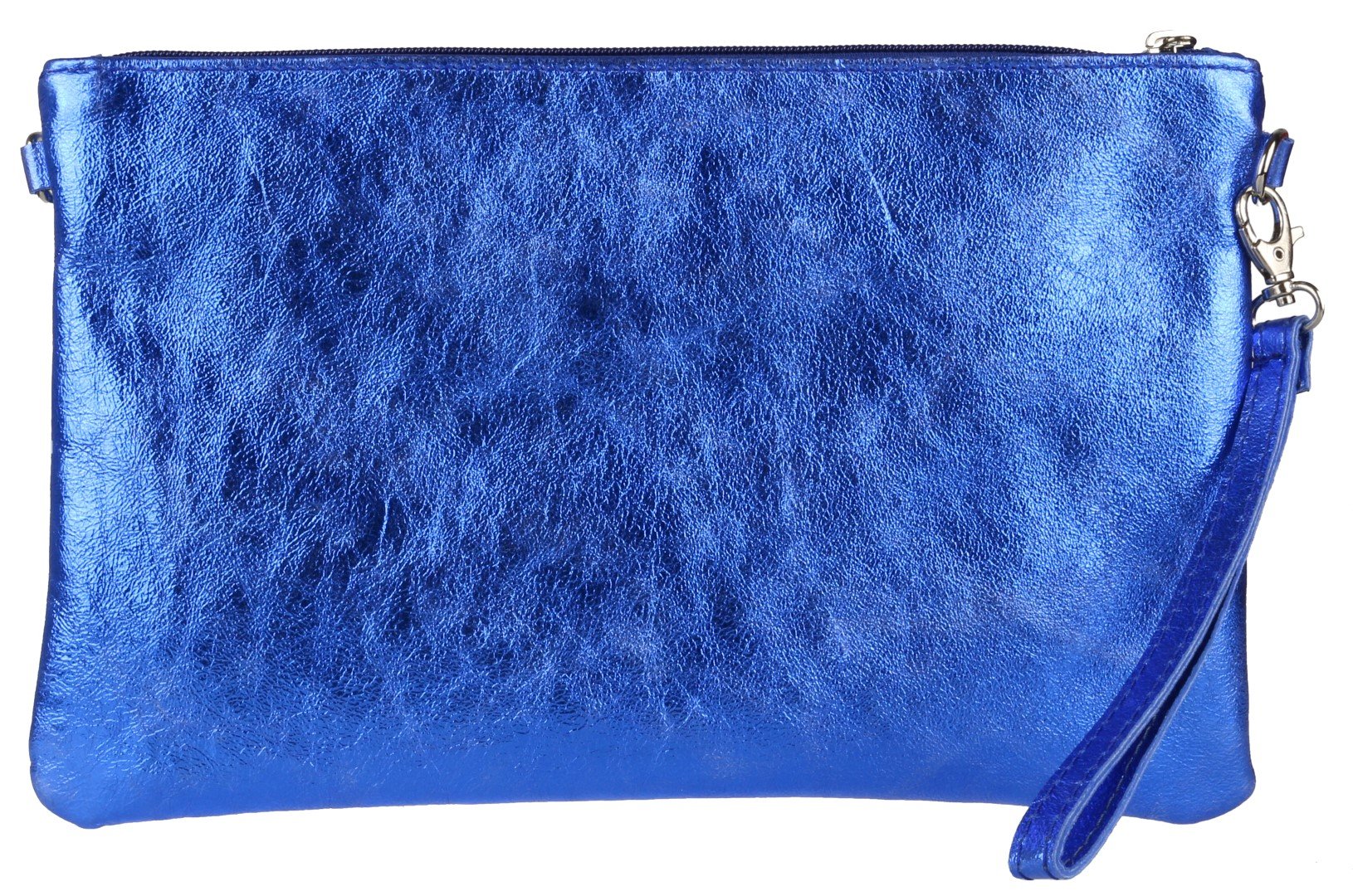 Girly Handbags Womens Genuine Italian Metallic Leather Clutch Bag (Royal Blue)