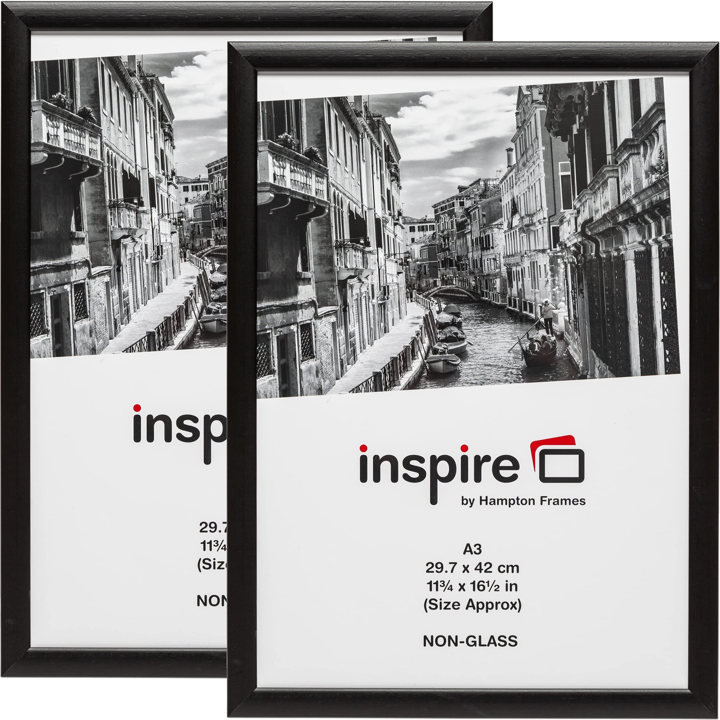 Hampton Frames BLACKWOOD A3 (30x42cm) Black Poster Frame Acrylic (Non-Glass) Front Pack of 2