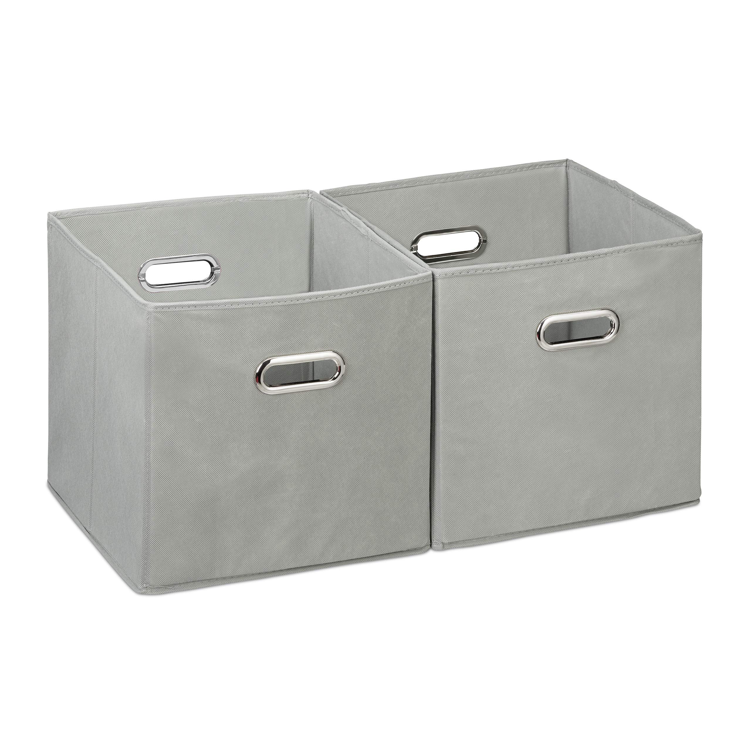 Relaxdays Storage Box Set of 2, No Lids, With Handles, Folding, Square Shelf Bins, 30 x 30 x 30 cm, Grey