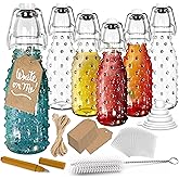 Nevlers 8.5 Oz Dotted Swing Top Glass Bottles with Lids | 250mL Flip Top Glass Bottle with Stopper 6 Pack | Small Syrup Bottles | Clear Mini Wine Bottle Set for Storage, Brewing, Fermenting or Gifting