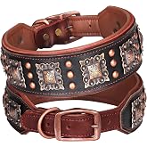 PET ARTIST Genuine Leather Dog Collar, 2 inch Wide, Black,Neck 16-19" | Stylish Studded Rivet, Heavy Duty Metal Buckle, Soft Padded, Luxury &amp; Adjustable, For Medium Large Dogs, Bulldog,Dalmatian