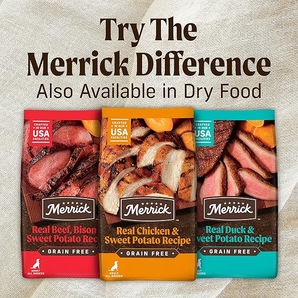 MERRICK GRAIN FREE PREMIUM AND NATURAL CANNED DOG FOOD, SOFT AND HEALTHY, REAL BEEF AND CHICKEN VARIETY PACK – (PACK OF 12) 9.5 LB. CANS