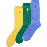 Polo Ralph Lauren Men's Ribbed Casual Crew Sock 3-Pack | Authentic Polo Ralph Lauren, Full Cushioned Comfort, Odor Resistant, Reinforced Heel-Toe, Gift for Any Occasion