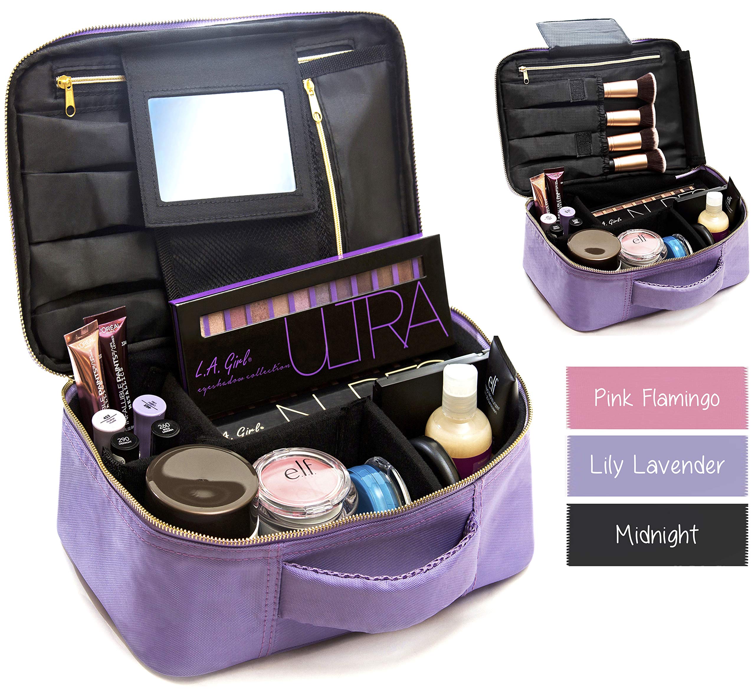 Travel Makeup Bag with Mirror & Adjustable Dividers Best