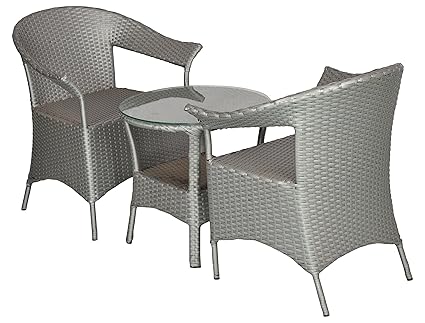 FurniFuture Silverado Outdoor Patio Furniture Set 2+1 - (Silver)