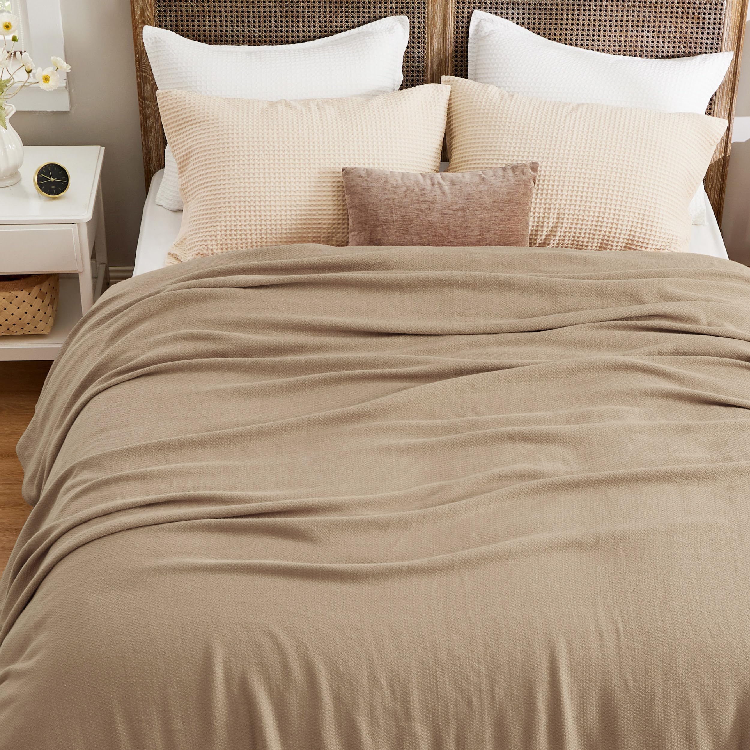Photo 1 of Bedsure GentleSoft 100% Cotton Blanket King Size for Bed - Breathable and Lightweight, Soft Cozy Textured Herringbone Woven Blanket for Summer, Taupe, 108x90 inches