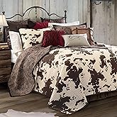 Paseo Road Elsa Queen Cotton Quilt Set, 3 Piece Western Bedding Set with Pillow Shams, Brown Cow Print Reversible Quilt, Soft Cozy Rustic Farmhouse Bedding, Lightweight Quilt, Southwestern Bedding