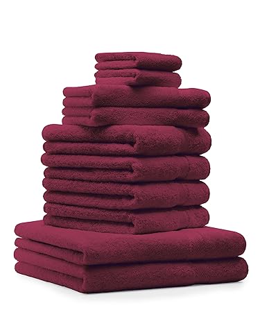 Betz 10-tlg. Handtuch-Set PREMIUM 100%Baumwolle 2 Duschtücher 4 Handtücher 2 Gästetücher 2 Waschhandschuhe Farbe dunkelrot
