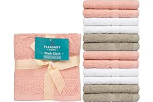 PH PLEASANT HOME Pleasant Home Chevron Wash Cloths Set - 12 Pack (12” x 12”) – 509 GSM - 100% Ring Spun Cotton Wash Cloth - Super Soft and Highly Absorbent Face Towels (Blush, White & Tan)