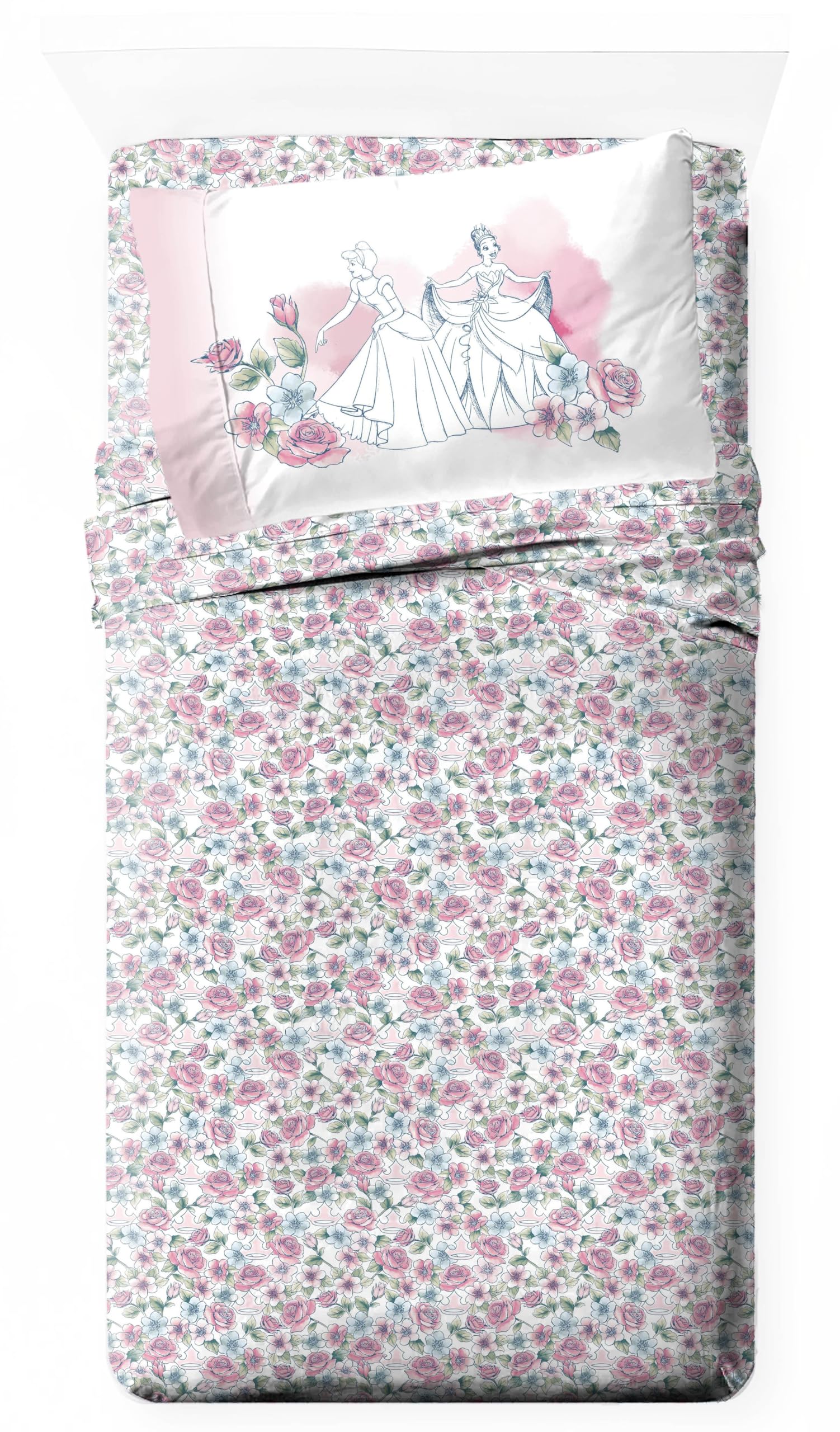 Jay Franco Kids Sheet Set with Fitted, Flat Sheets & Pillow Cover - Ultra-Soft Bedding with Pillowcase for Room Decor, Pink - Disney Princess, 3 Piece Twin Image