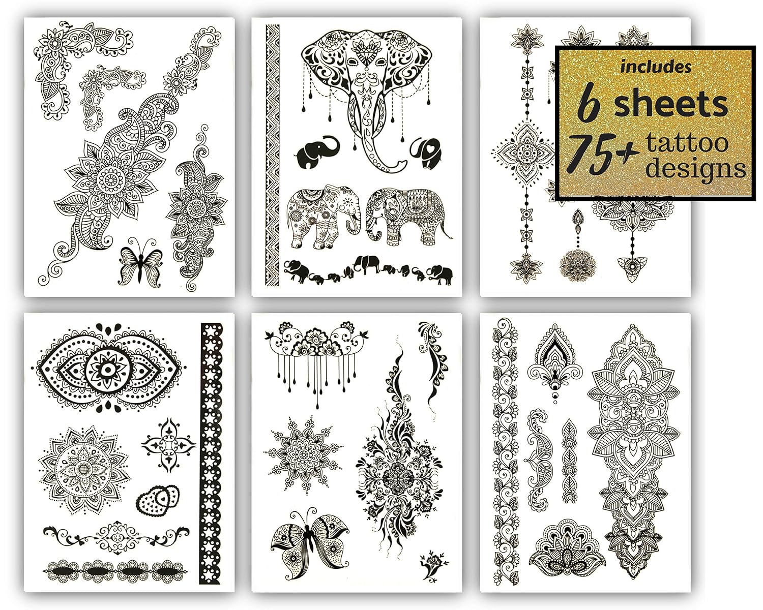 Amazon Com Terra Tattoos Henna Black Temporary Tattoos 50 Fake Tattoos Beauty