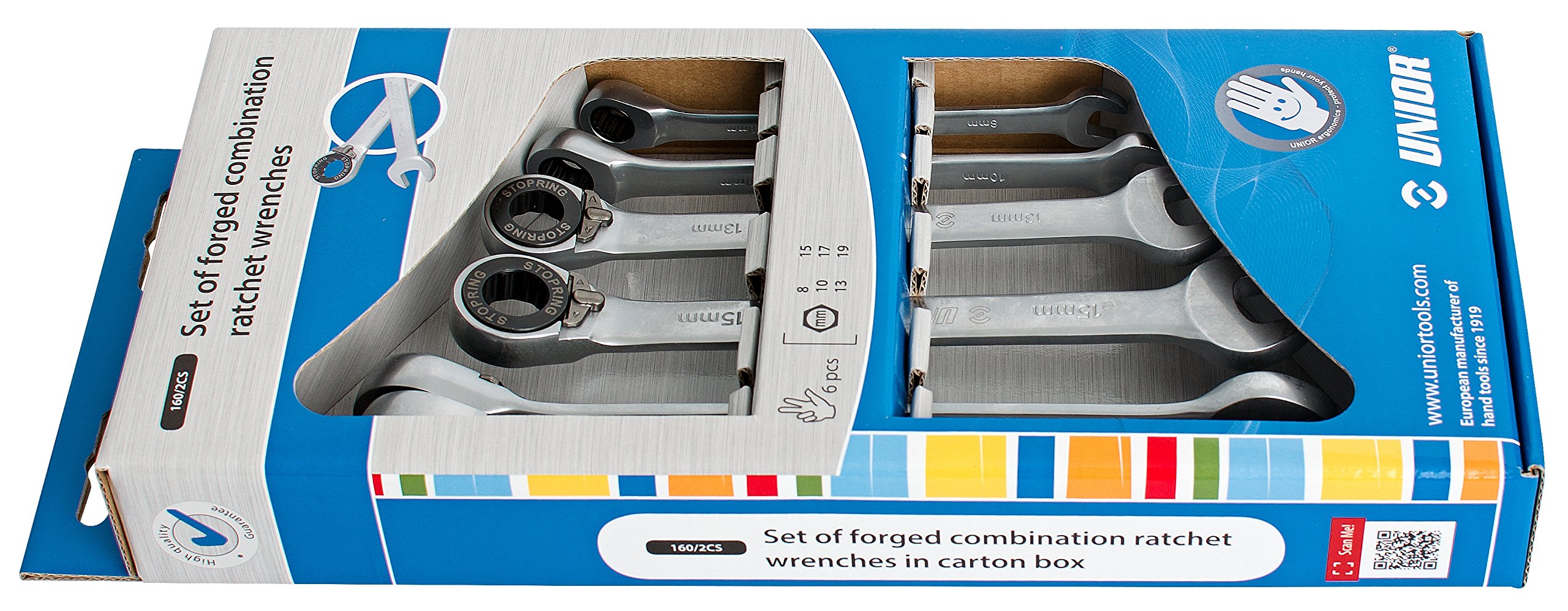 Unior 160/2cs Ratchet Ring Spanner Set in a Display Box