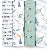 aden + anais Essentials Swaddle Blanket, Muslin Blankets for Girls &amp; Boys, Baby Receiving Swaddles, Newborn Gifts, Infant Shower Items, Wearable Swaddling Set, 4 Pk, Dinotime