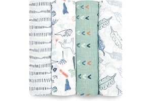 aden + anais Essentials Swaddle Blanket, Muslin Blankets for Girls & Boys, Baby Receiving Swaddles, Newborn Gifts, Infant Shower Items, Wearable Swaddling Set, 4 Pk, Dinotime