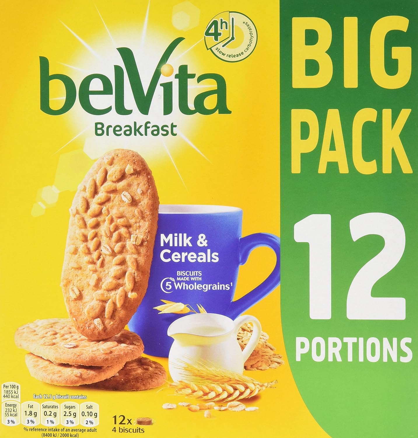 Belvita Breakfast Milk and Cereals Biscuits 12x4, 600g (Pack of 5