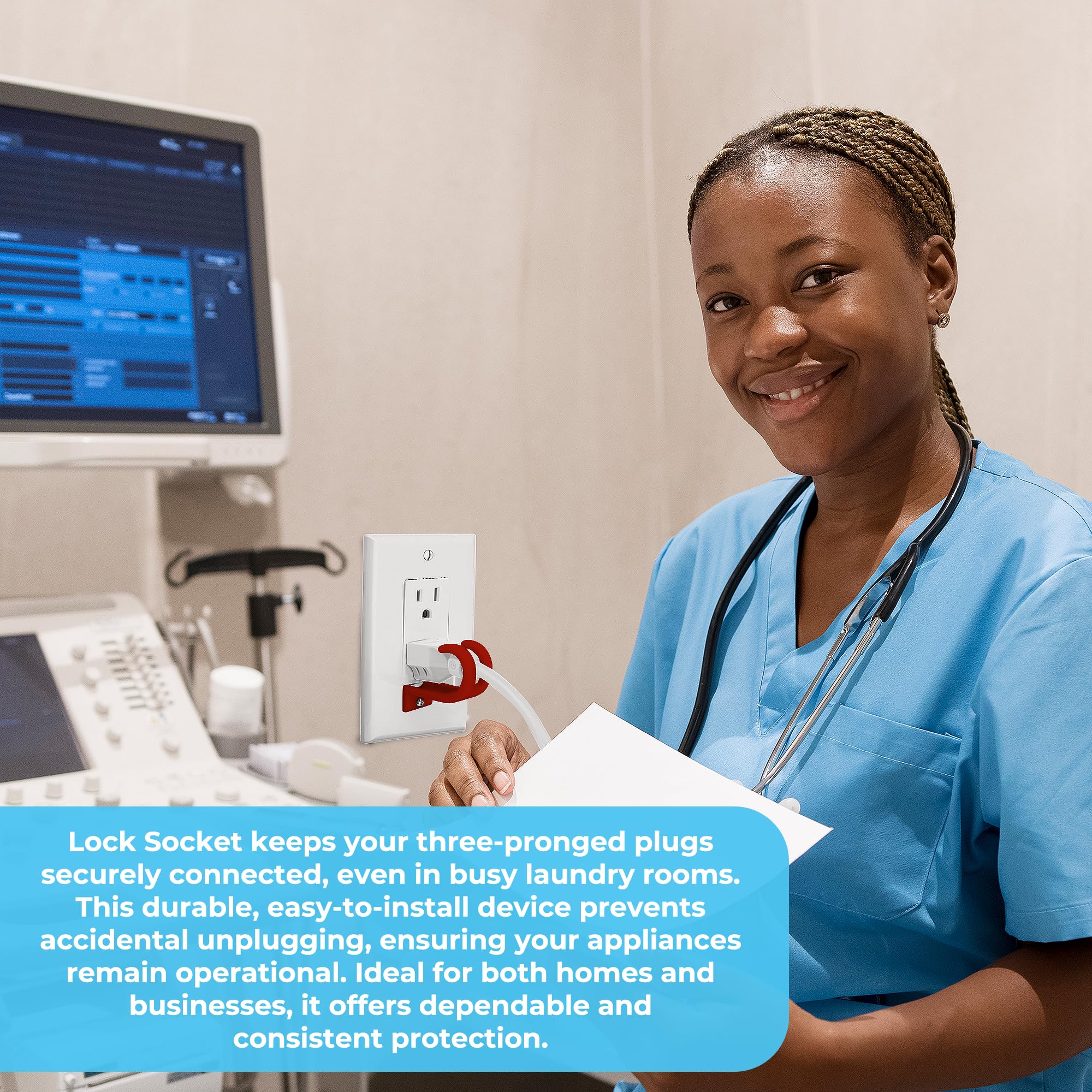 Lock Socket 3 Prong Outlet Lock -RED - Anti Theft Outlet Lock Device to Secure Three Pronged Plugs to The Outlet with a Security Screw.Way to Prevent Unplugging. Made in USA