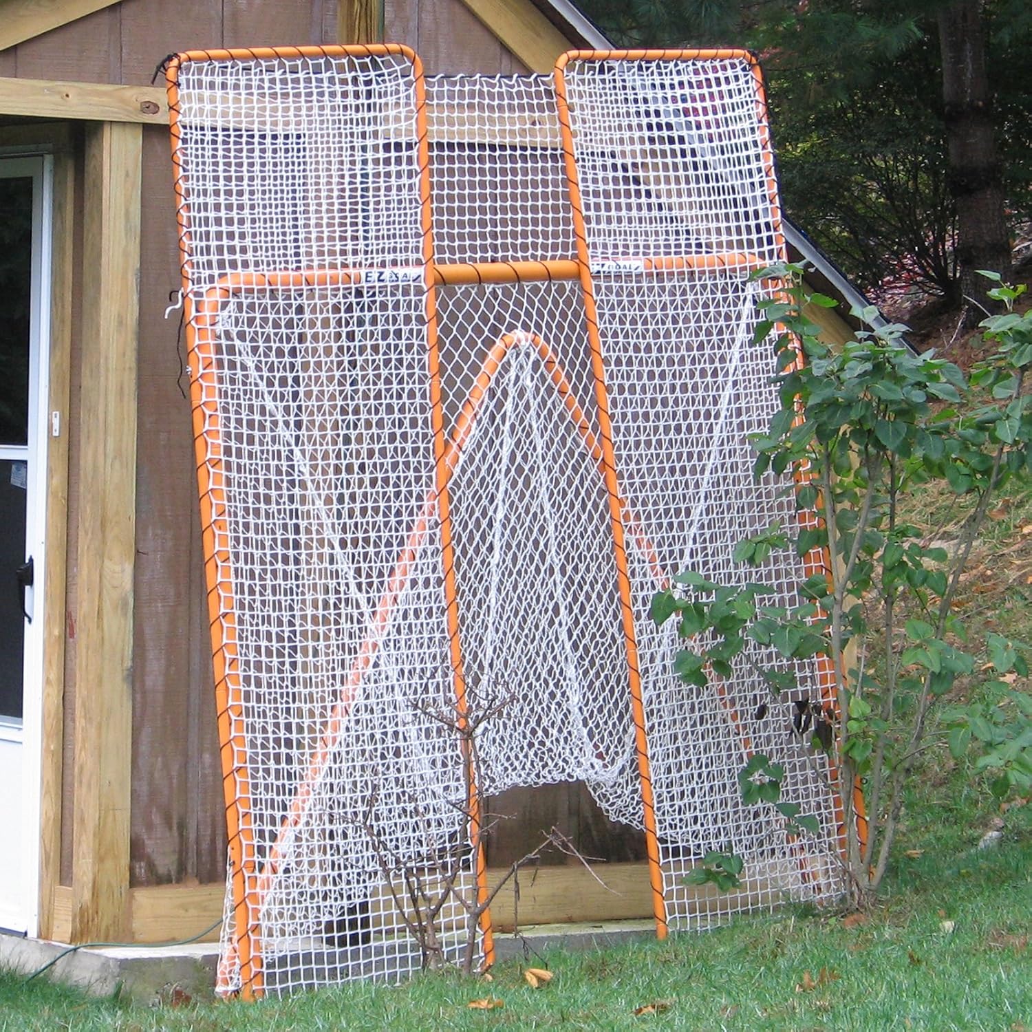 EZGoal Lacrosse Folding Goal with Backstop and Targets, Orange: Sports & Outdoors