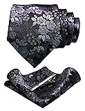 JEMYGINS Floral Grey Necktie and Pocket Square Tie