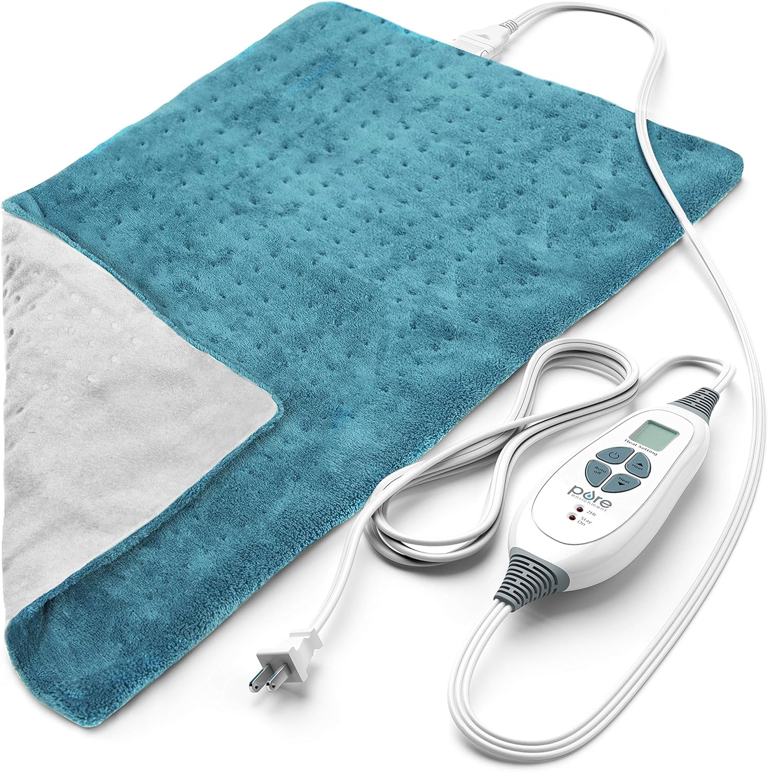 Pure Enrichment PureRelief XL (12"x24") Electric Heating Pad for Back Pain and Cramps - Ultra-Soft with 6 Temperature Settings, Auto Shut-Off, and Moist Heat (Turquoise Blue): Health & Personal Care