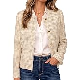 GRAPENT Tweed Blazers for Women Dressy Casual Collarless Work Suit Jackets | Textured Tweed, Long Sleeve, Round Neck, Frayed Trim, Casual Blazer Jackets with Shoulder Pads, Business Casual, Office Wear