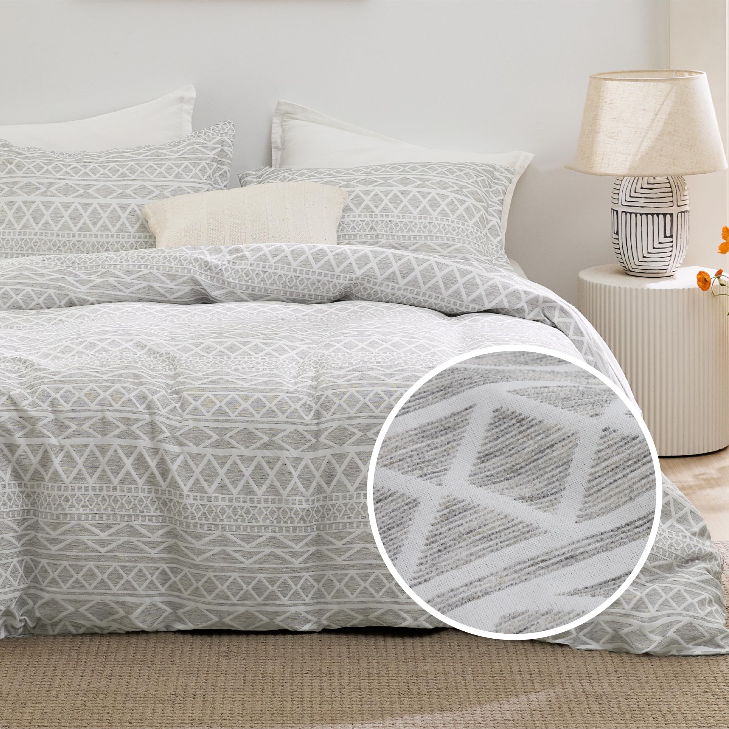 Photo 1 of Bedsure Boho Duvet Cover - Boho Bedding Duvet Cover Set for All Seasons, Shabby Chic Jacquard Duvet Cover (Gray,Geometric,King Size,104"x90")