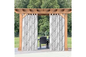 FMFUNCTEX Black White Tab Top Curtains 108inch Long Water Resistant Patio Outdoor Curtains Tree Branch Print Window Curtains for Living Room Bedroom Curtain Panels 50" W 2pcs