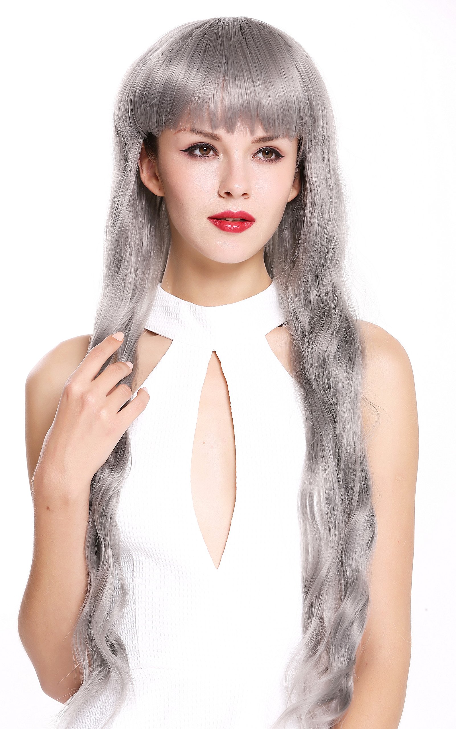 WIG ME UP - 6039-701 Lady Quality Wig very long wide bangs fringe wavy light gray grey