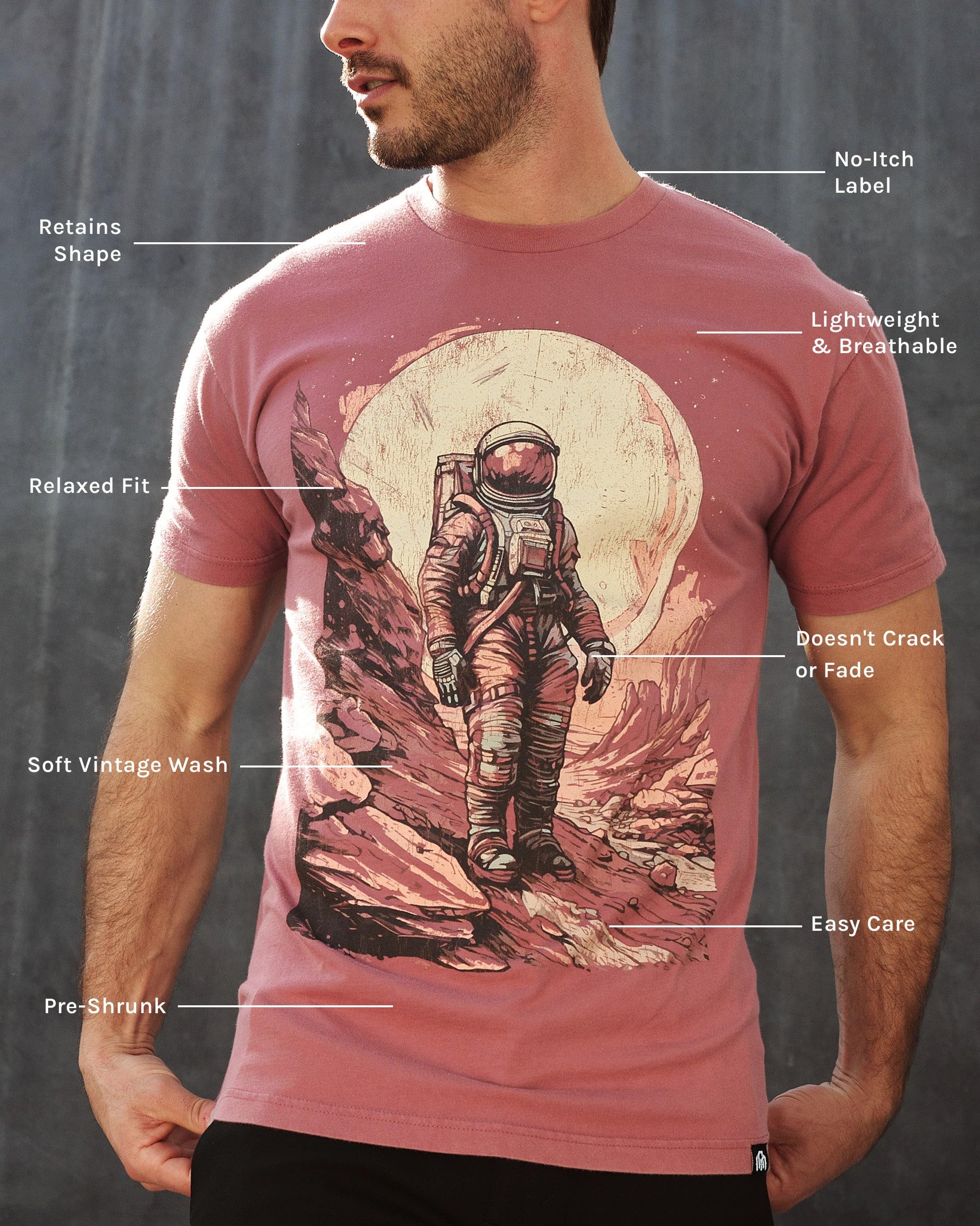 INTO THE AM Vintage Graphic Tees for Men S - 3XL Oversized Lightweight Retro Faded Soft Wash T-Shirt