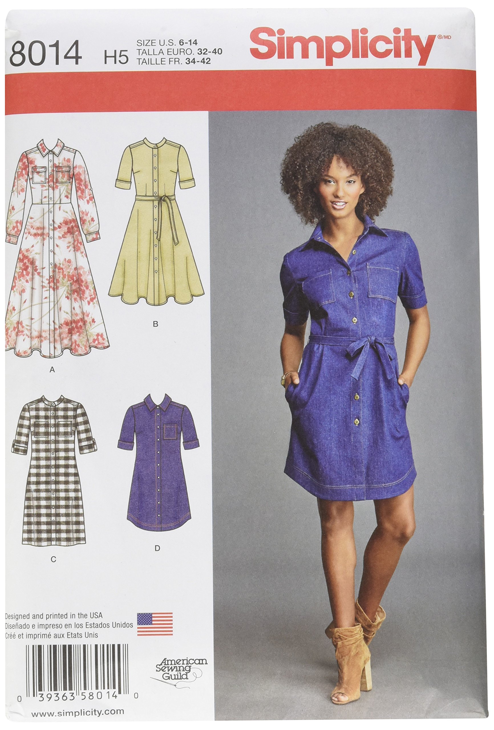 Simplicity Sewing Pattern 8014H5 Misses' Shirt Dress, Paper, White, H5 (6-8-10-12-14)