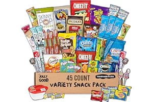 JOLLY GOOD CARE PACKAGES Jolly Good 45 Count Premium Brand Snack Box Variety Pack Care Package – Thanksgiving Gift Basket Candy Treats Chips Cookies for Adults, Kids, Teens, College Students, Men, Women – Ideal for Birthdays College School Office Military, all holidays including Thanksgiving Christmas New Year Valentines Easter.