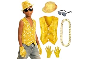 AITIPOO Kids Dance Hip Hop Jazz Costume Boys Sequin Vest Hat Glasses Set for Dance Party 3-12 Years