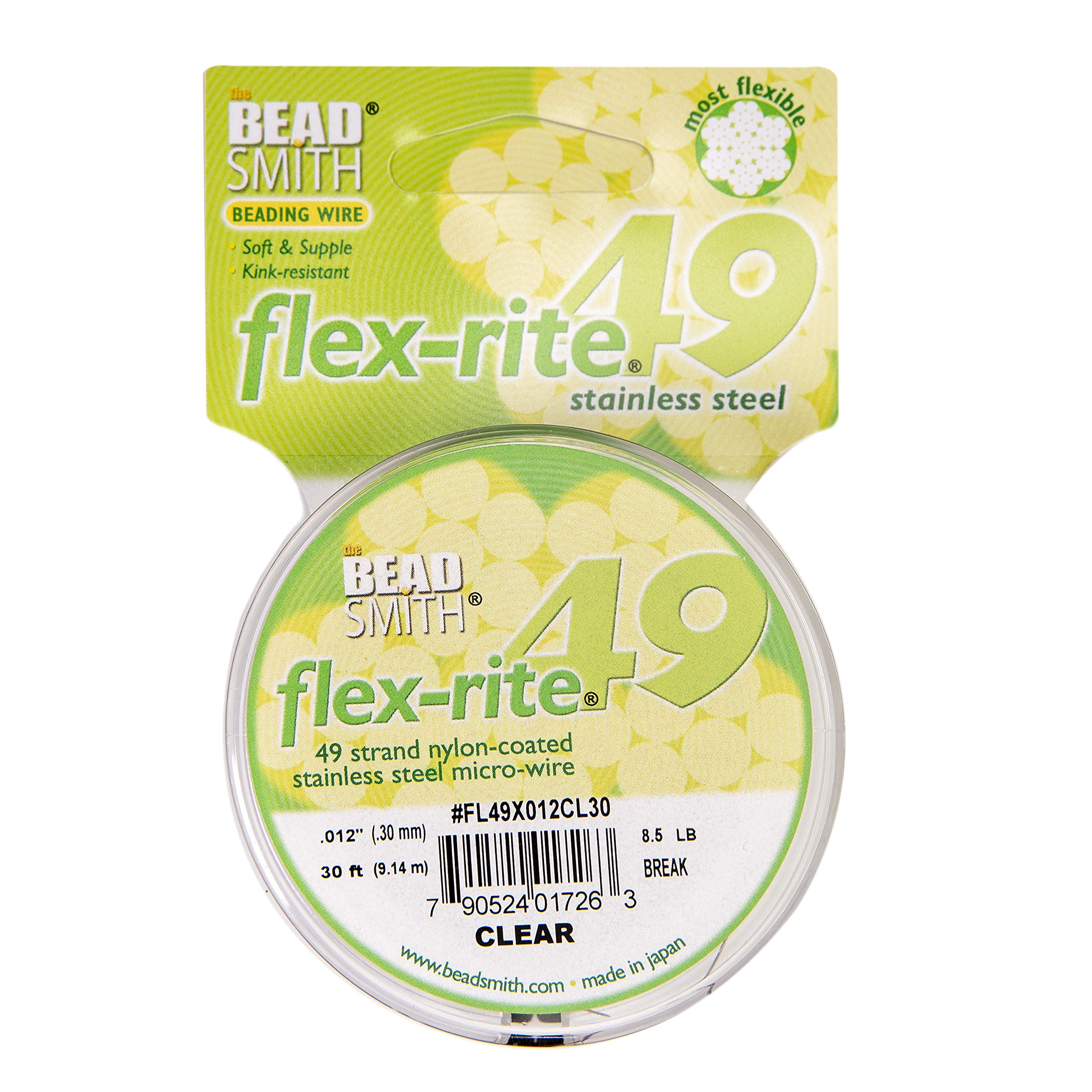 The Beadsmith Flex-Rite Wire – 49 Strand, Nylon Coated, Stainless Steel Beading Wire – Clear Color, .012” Diameter, 30-foot spool – Flexible for Necklace, Bracelet and Jewelry Making — image 1