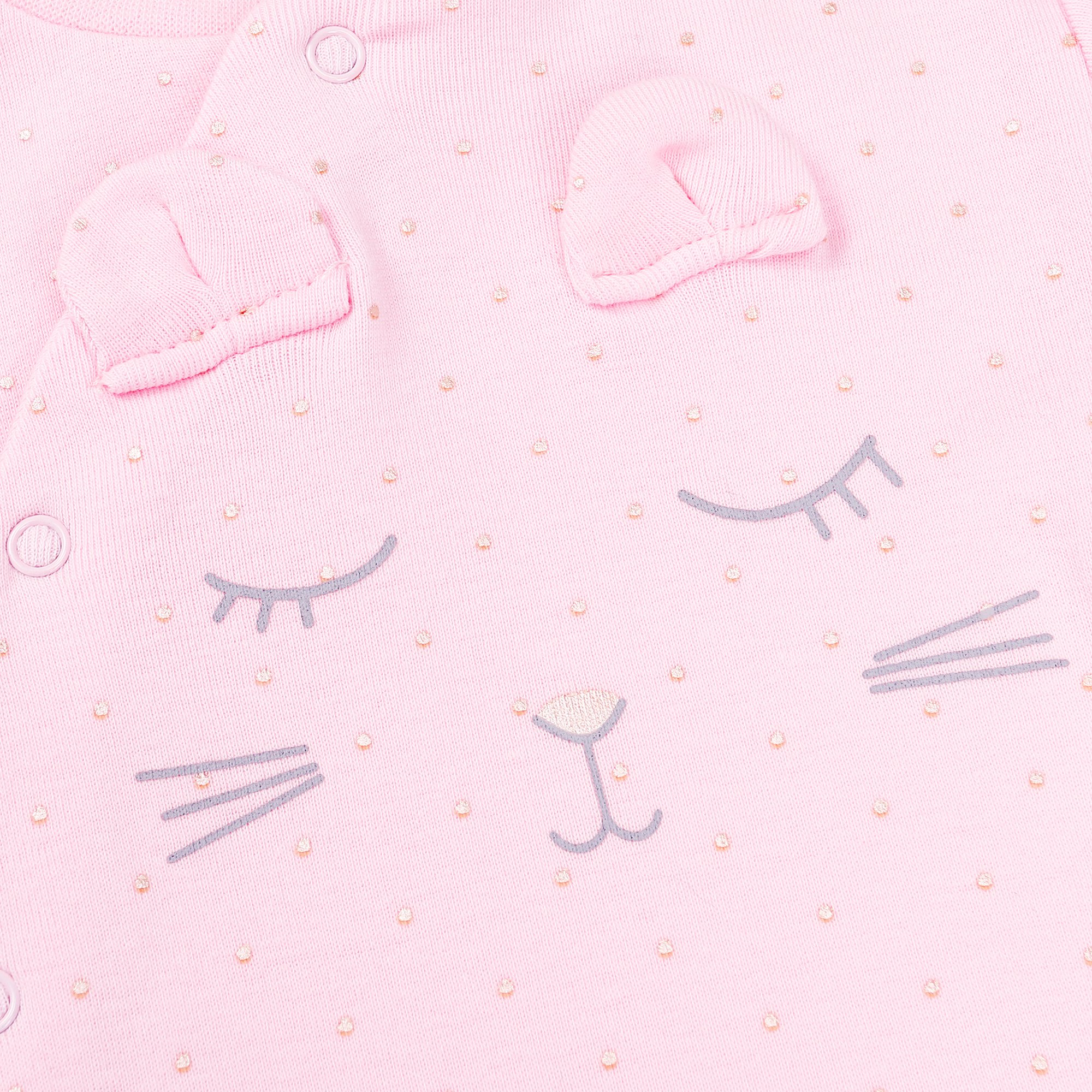 ShengHai Baby Girl Cute 2 Pack Pajamas Baby Pink Cat Printing Footed Sleeper Long Sleeve Cotton Romper With Mitten Cuffs 6-9 Months