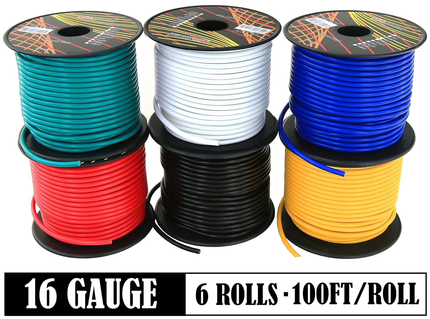16 Gauge Low Voltage Primary Wire 6 Roll Color Pack 100 ft Roll (600 feet Total) Copper Clad Aluminum Cable for 12 Volt Car Stereo Amplifier Remote Trailer Harness Wiring. Also in 4 or 10 Color Set: Industrial & Scientific