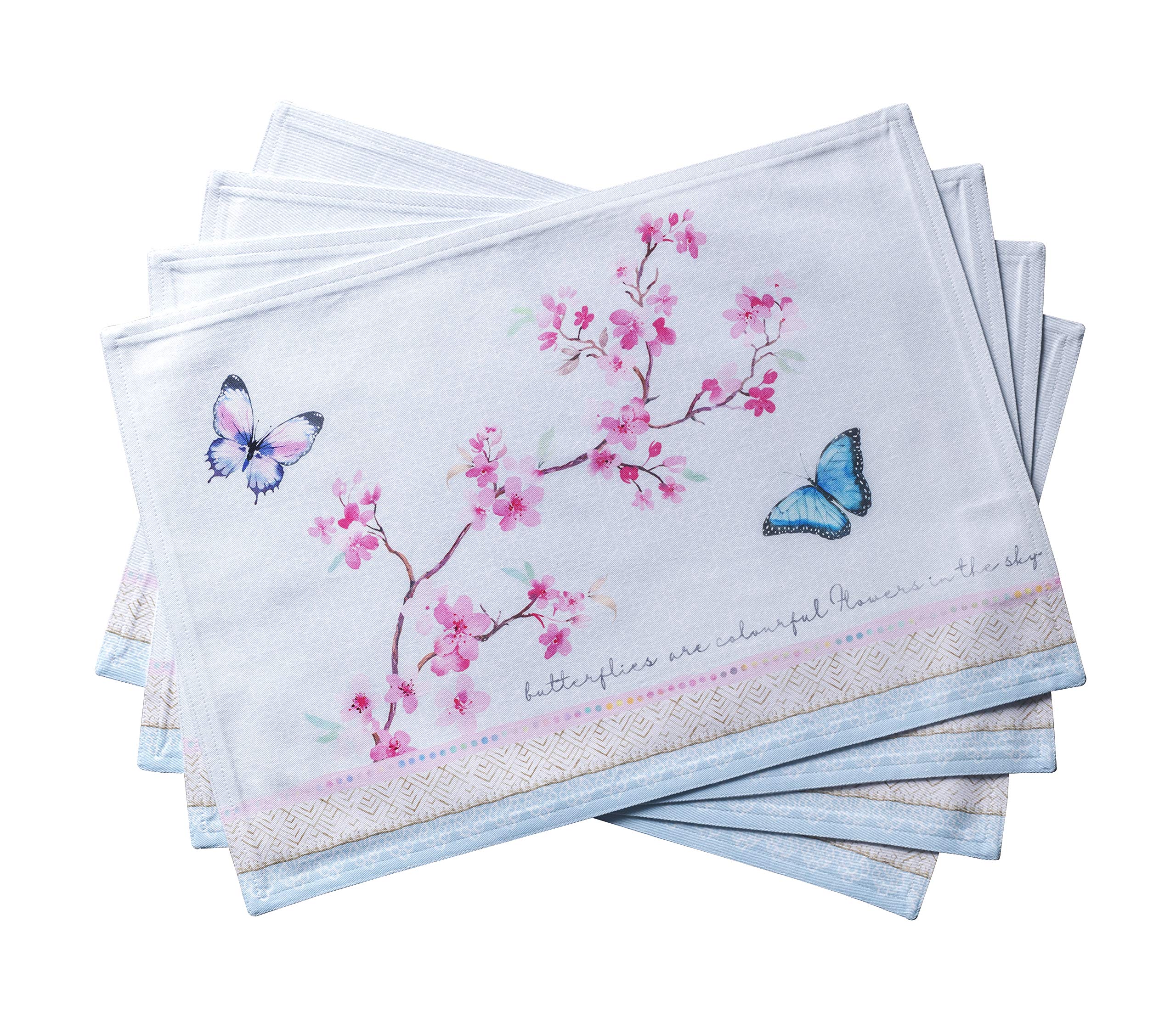 Maison d' Hermine Placemats Set of 4 100% Cotton Washable Cloth Place Mats Reusable Table Mats for Kitchen Dining Party Wedding Valentines Day Decorations Spring/Summer (Blossoms in Spring, 13" x 19") Image