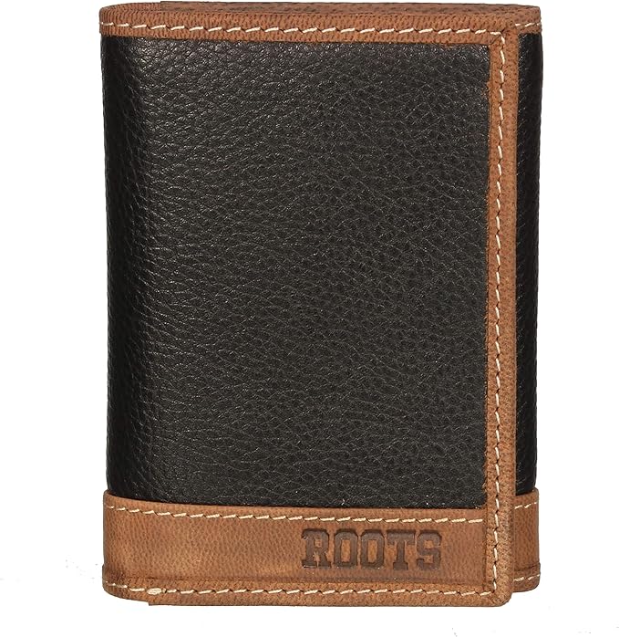 ROOTS Men's Genuine Pebble Leather Trifold RFID Wallet (Black) Amazon.ca Luggage & Bags