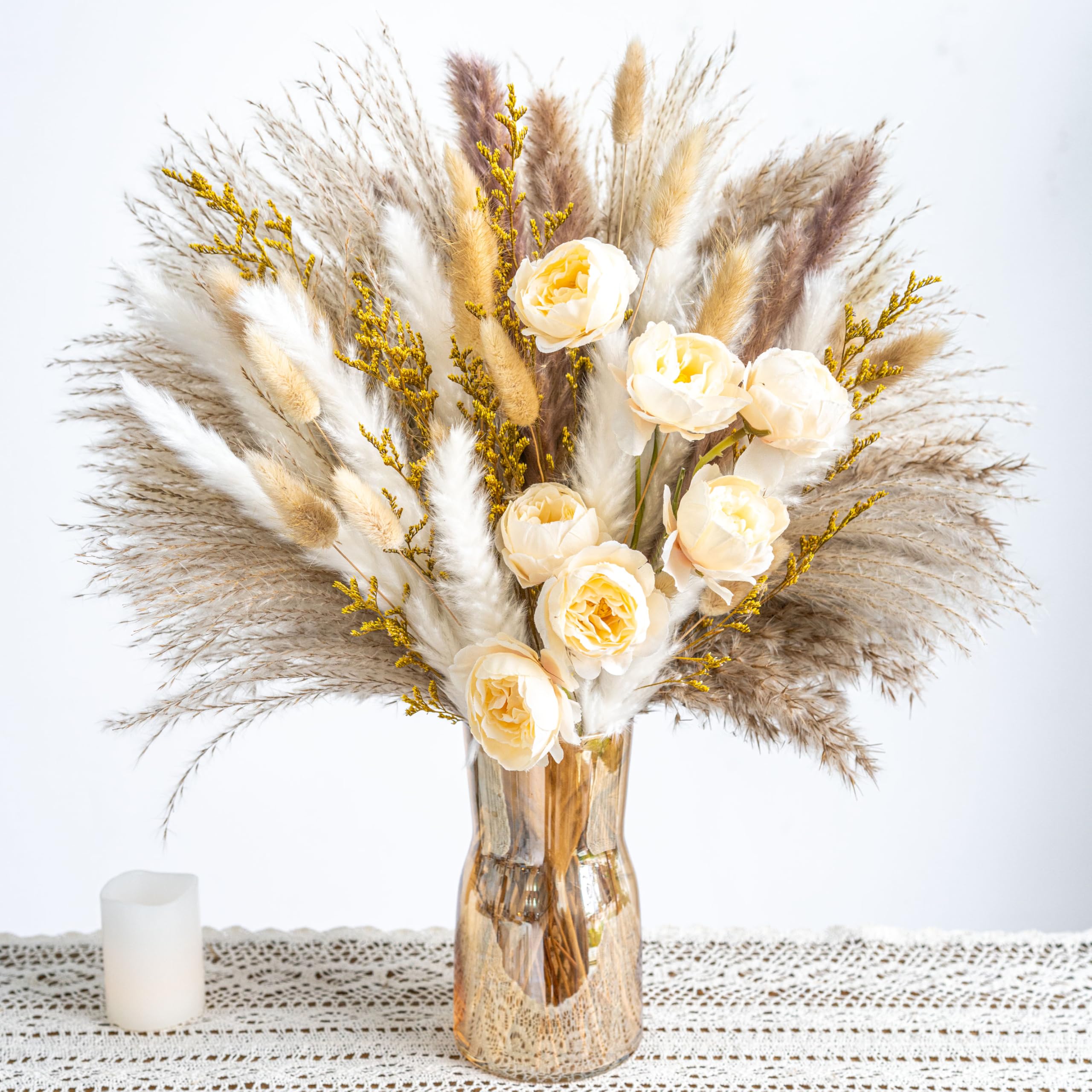 Photo 1 of Boho Decor Bouquet - Artificial Flowers and Pampas Grass Decor kit,Mix Dried Flower Arrangement Bunny Tail Home Table Rustic Farmhouse Bedroom Decor