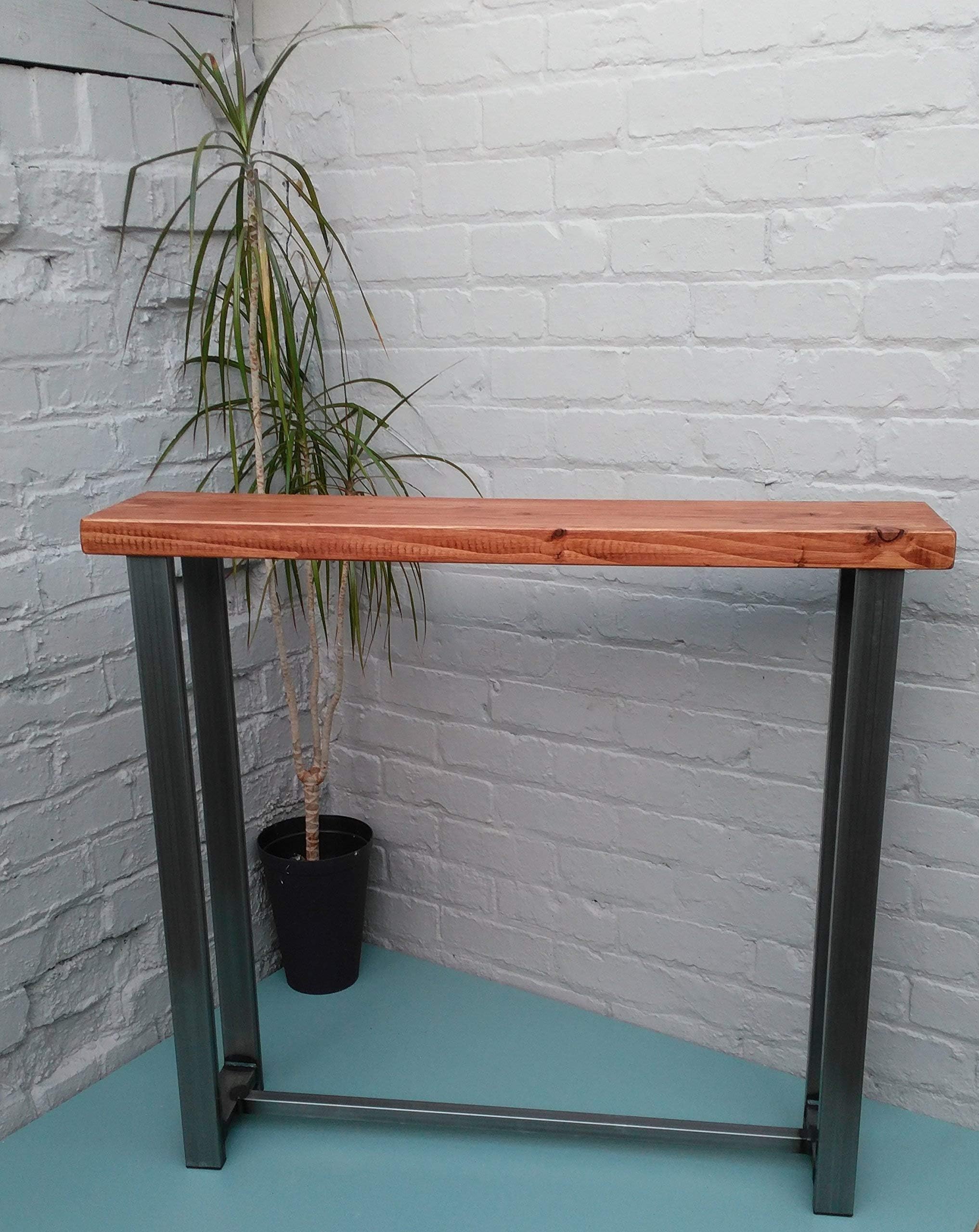 Console table industrial style wood & metal with shelf