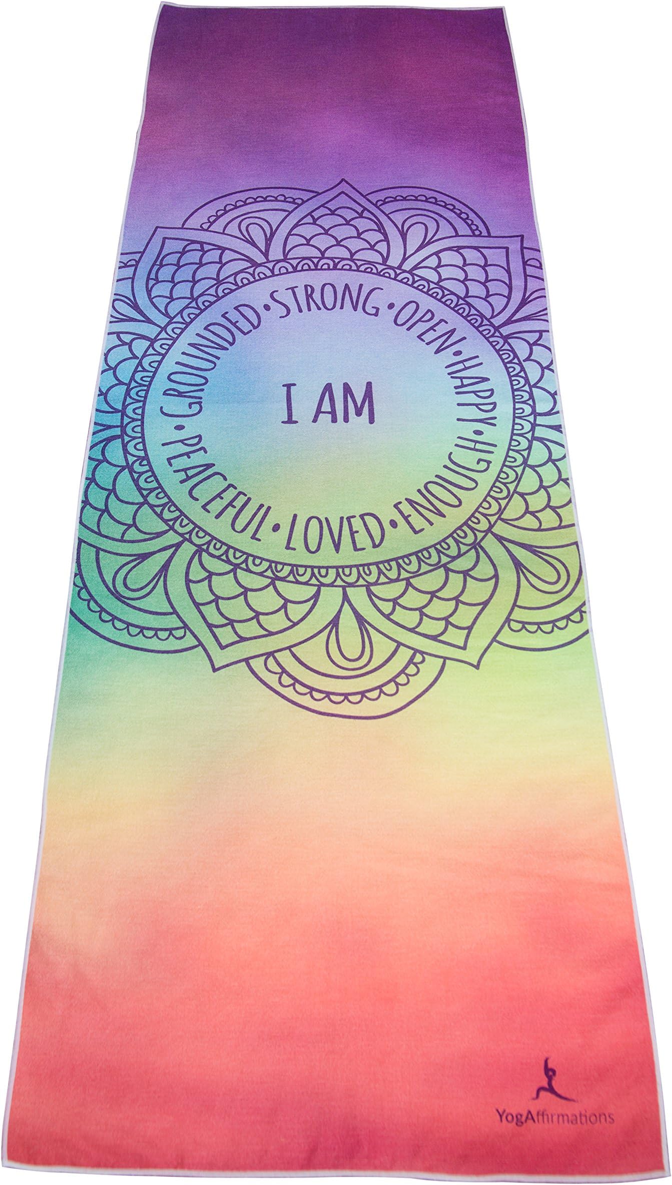 Premium Quality Yoga Mat Towel by YogAffirmations – Non Slip, Silicone Dots, Ultra Soft Microfiber, Wicking Sweat Absorbent – Great for Hot Yoga, Pilates, Meditation – Perfect Size 24” x 72”